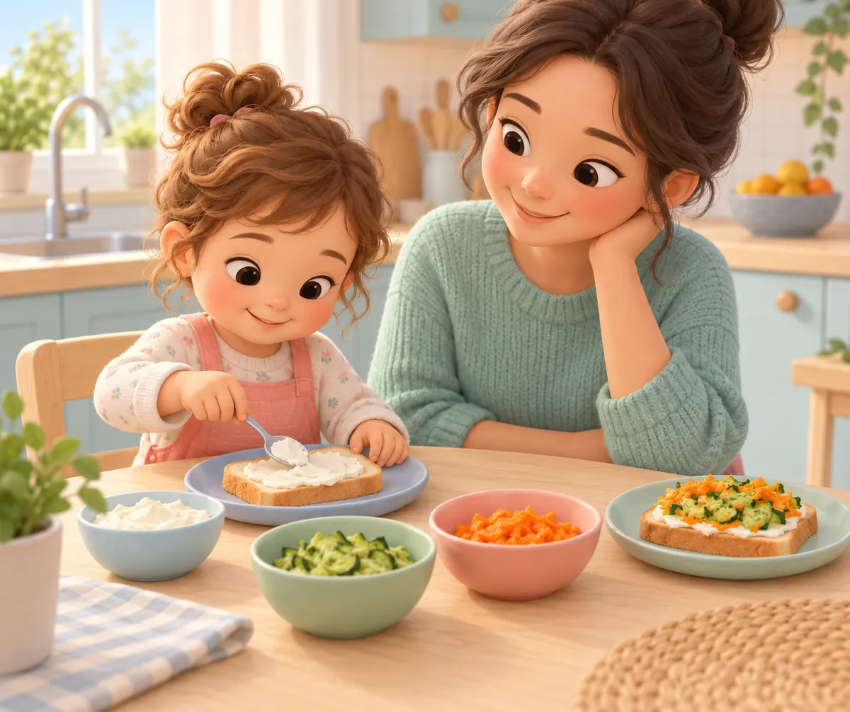 Une femme et une fillette préparent une pizza froide avec du pain, du fromage et des légumes dans la cuisine
